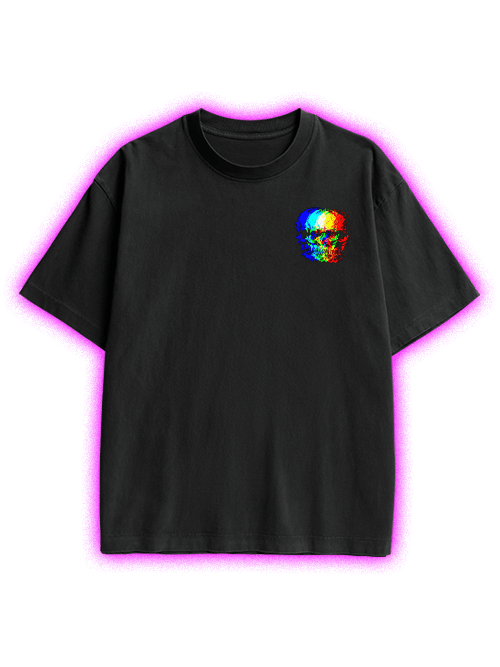 Skull Illusion Double Sided Print Washed TShirt