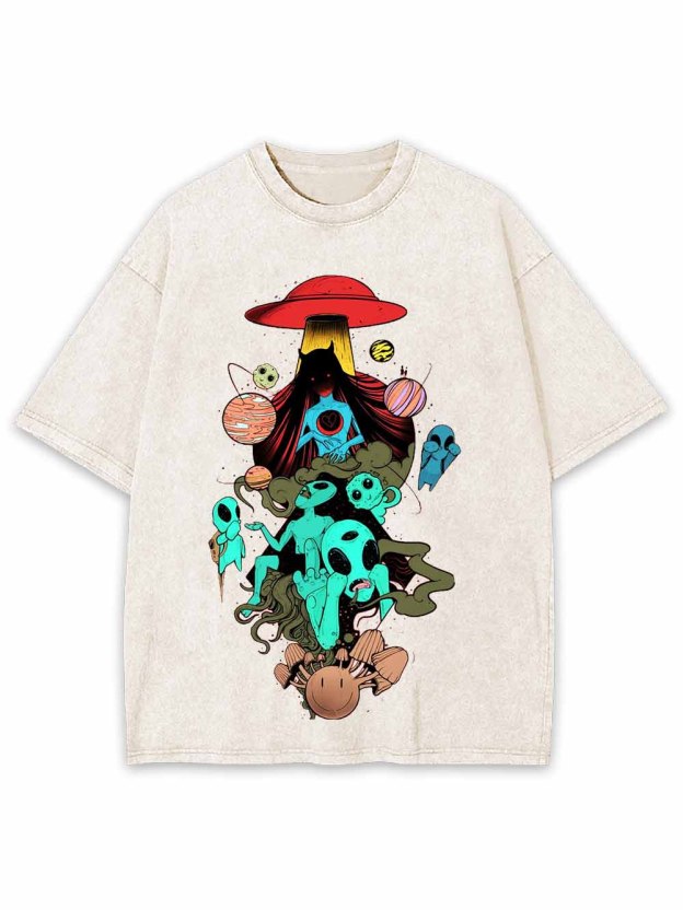 UFO and Alien Gathering Washed Tshirt