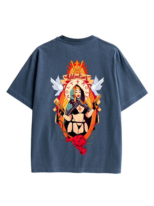 Holy Rose Rebel Double Sided Print Washed TShirt