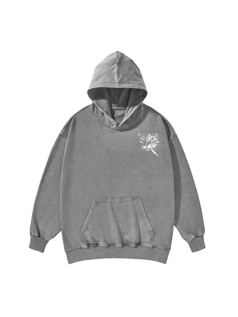 CAT WITH CIGARETTE WASHED HOODIE