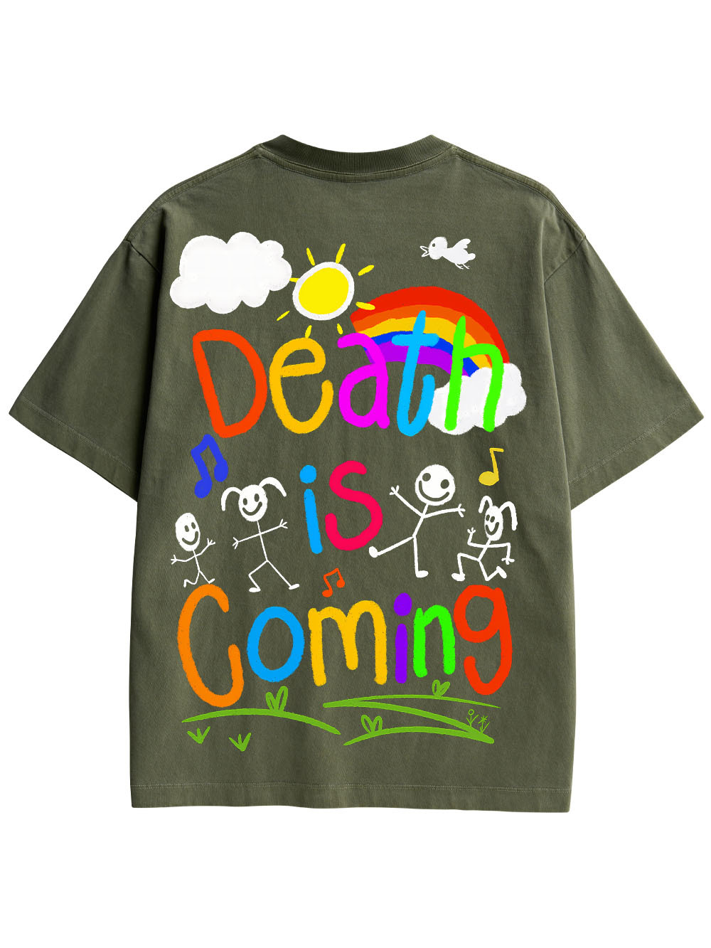 Death Is Coming Double Sided Print Washed Tshirt-ClassyOutlaw Sale