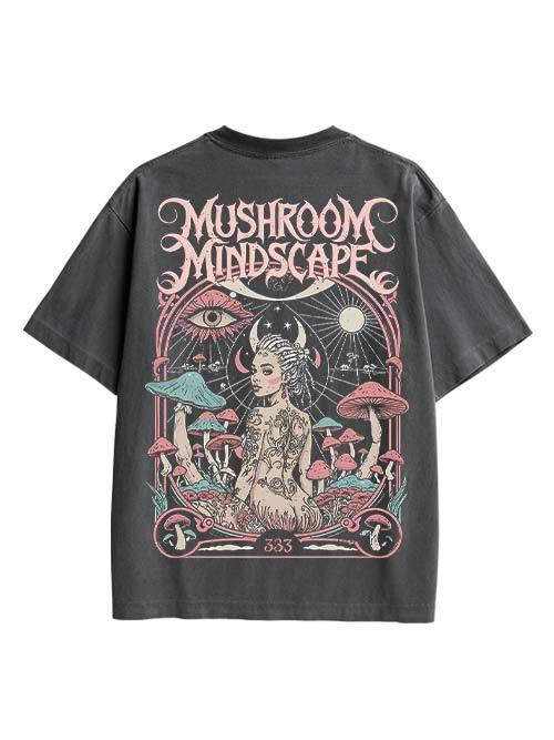 Mushroom Mindscape Double Sided Print Washed TShirt-ClassyOutlaw Sale