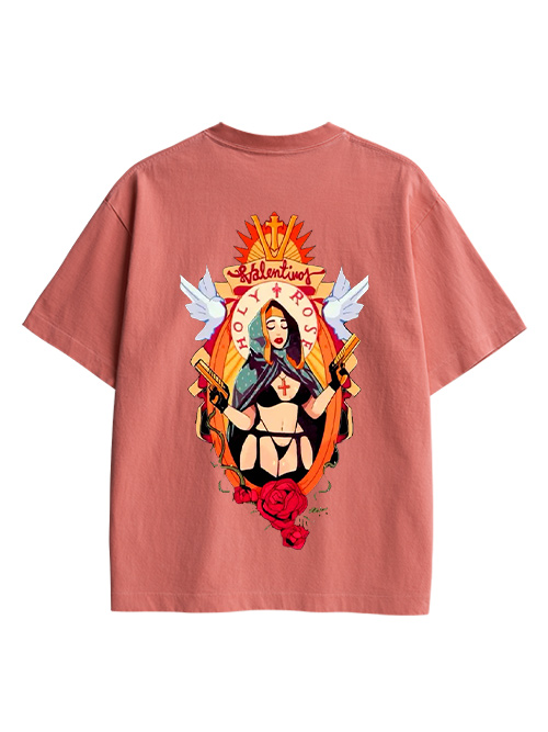 Holy Rose Rebel Double Sided Print Washed TShirt