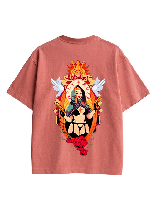 Holy Rose Rebel Double Sided Print Washed TShirt