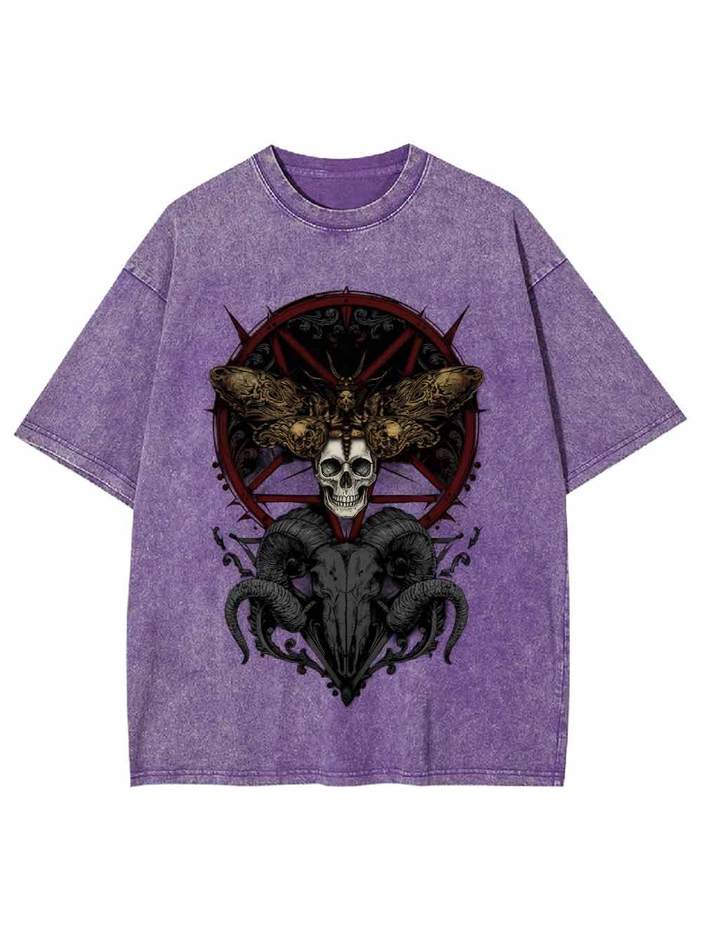 Dark Gothic Skull Goat Head Washed Tshirt