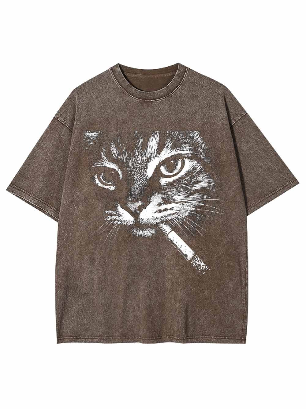 Cat With Cigarette Washed Tshirt