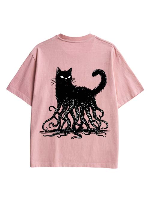 Octopus Tentacle Cat Double Sided Print Washed TShirt
