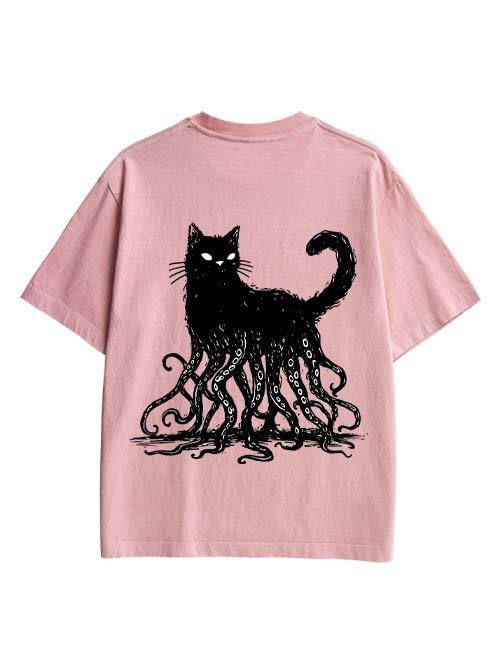 Octopus Tentacle Cat Double Sided Print Washed TShirt