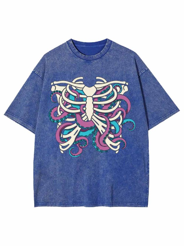 Skull Octopus Tentacles Washed Tshirt