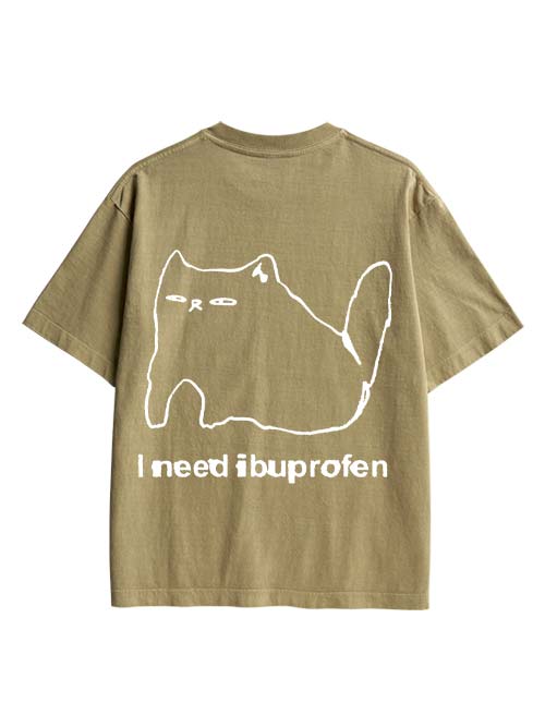 Ibuprofen Cat Double Sided Print Washed TShirt