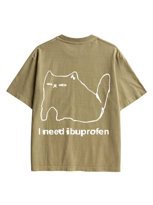 Ibuprofen Cat Double Sided Print Washed TShirt