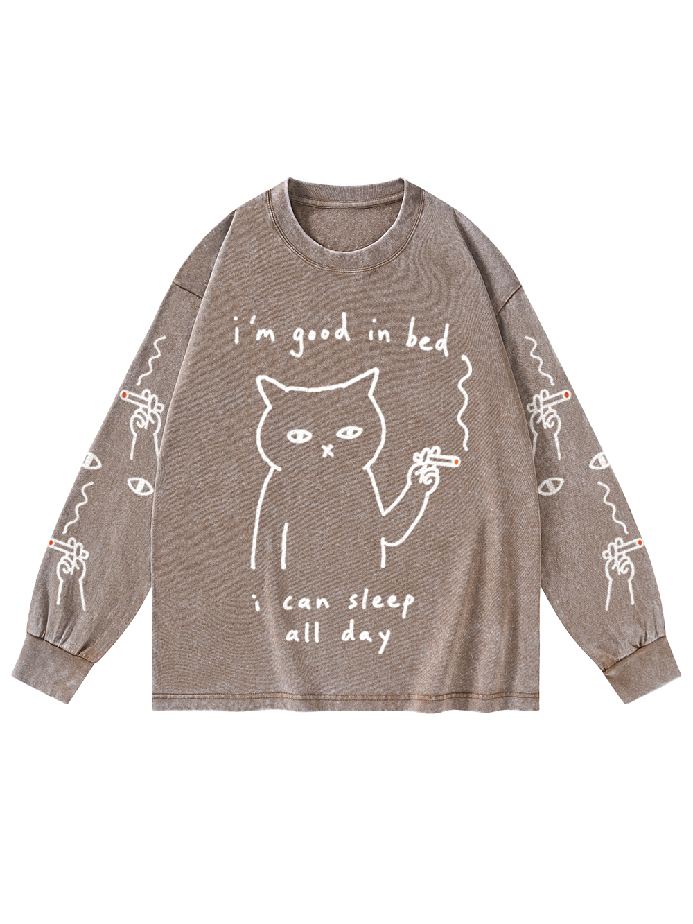 I'M GOOD IN BED WASHED LONG-SLEEVE GRAPHIC TSHIRT