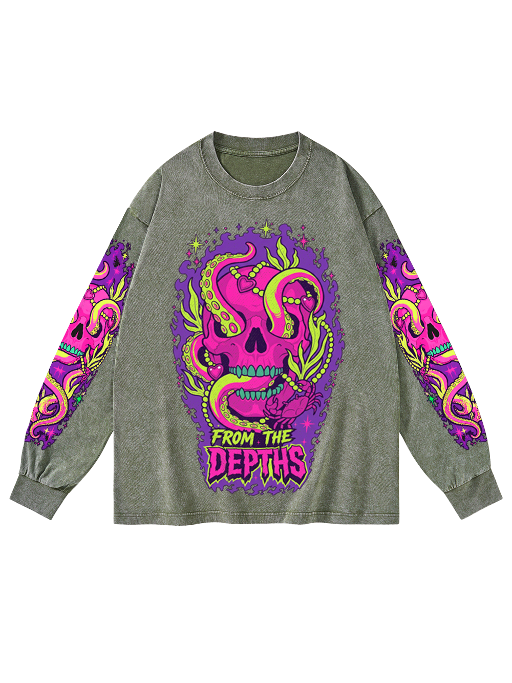 OCTO SKULL WASHED LONG-SLEEVE GRAPHIC TSHIRT
