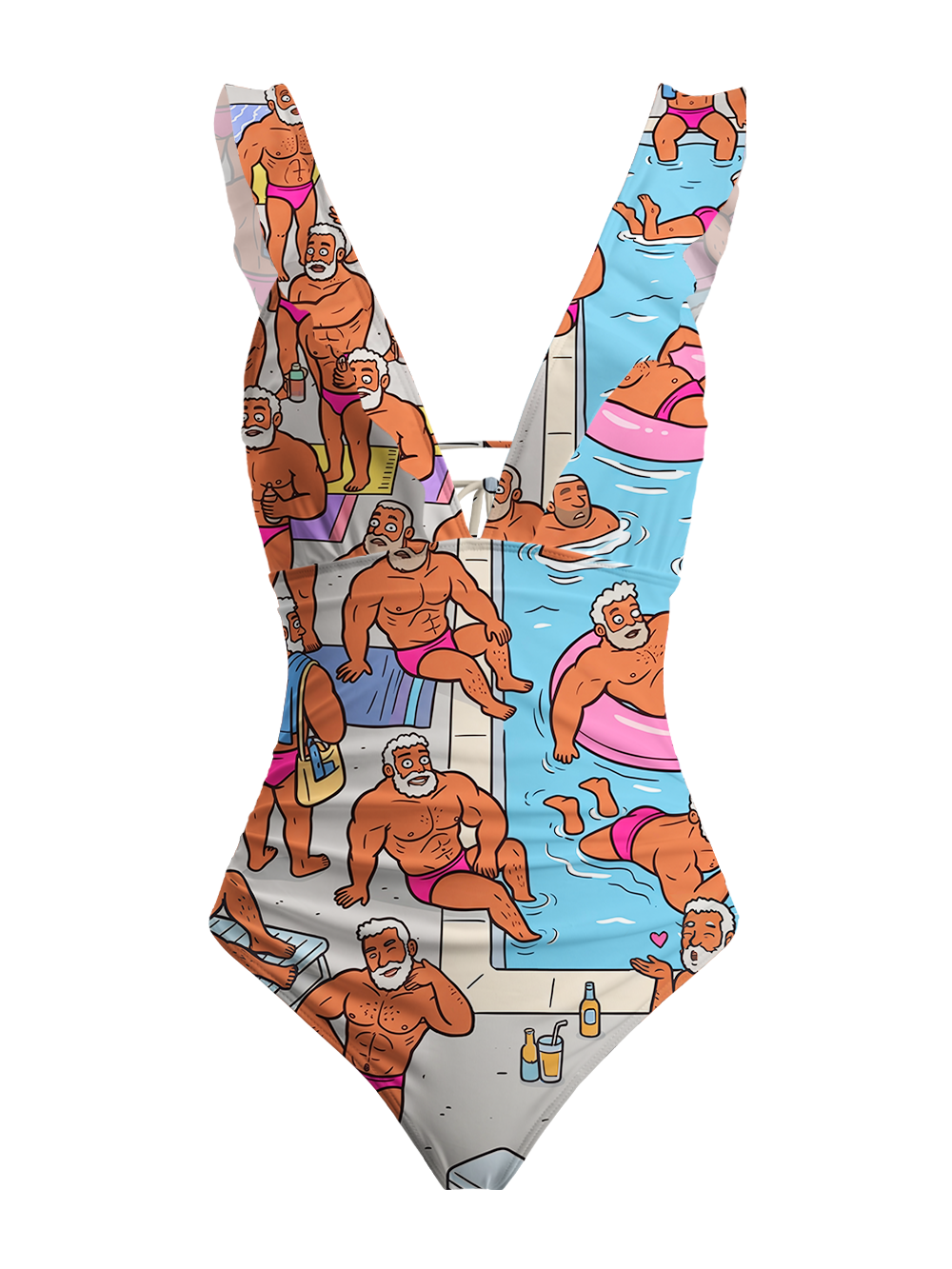 MUSCULAR DUDES POOL PARTY V-NECK ONE PIECE SWIMSUIT