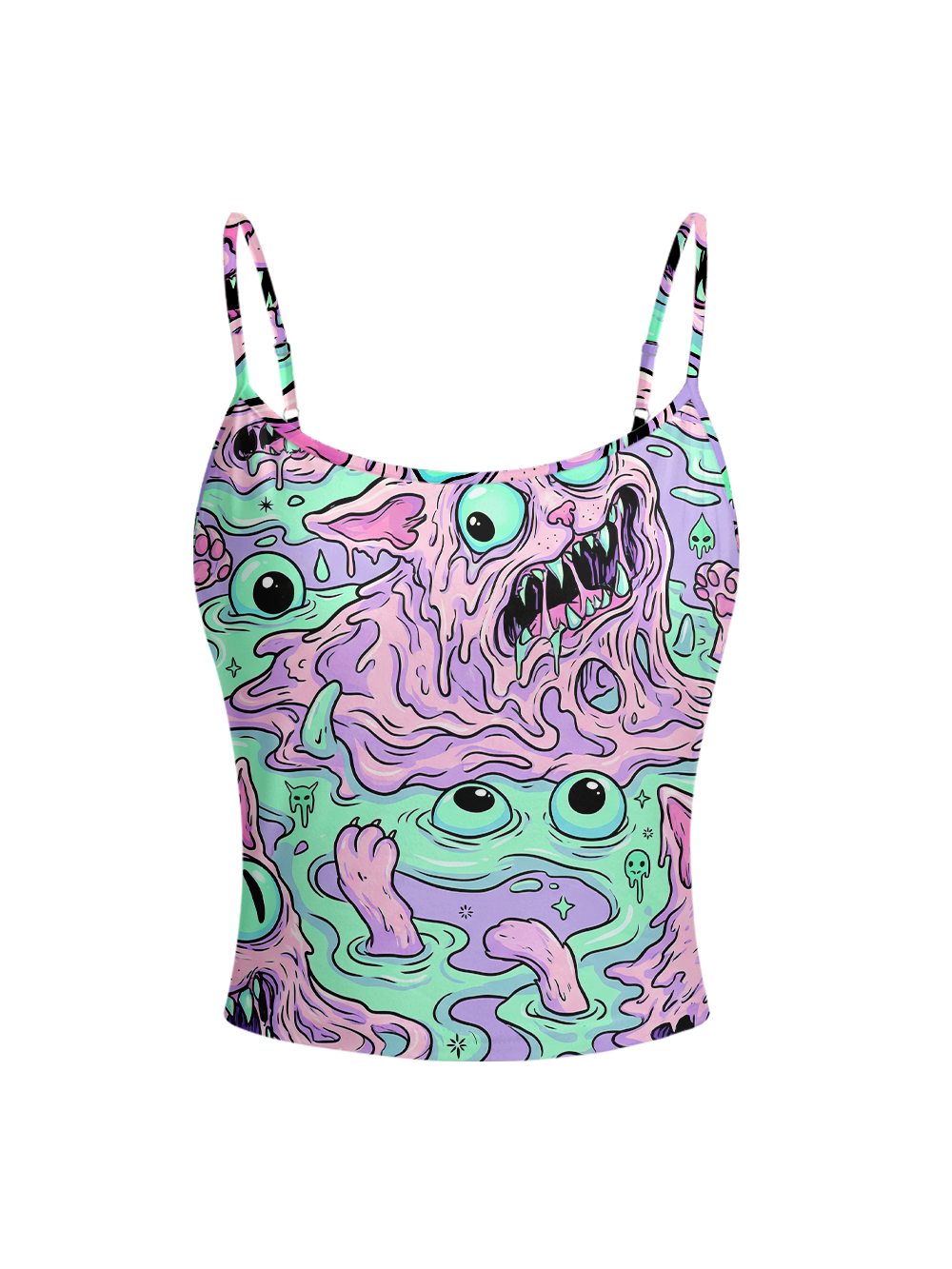 EYEBALL SLIME CAT FULL-PRINT SPAGHETTI-STRAP TOP