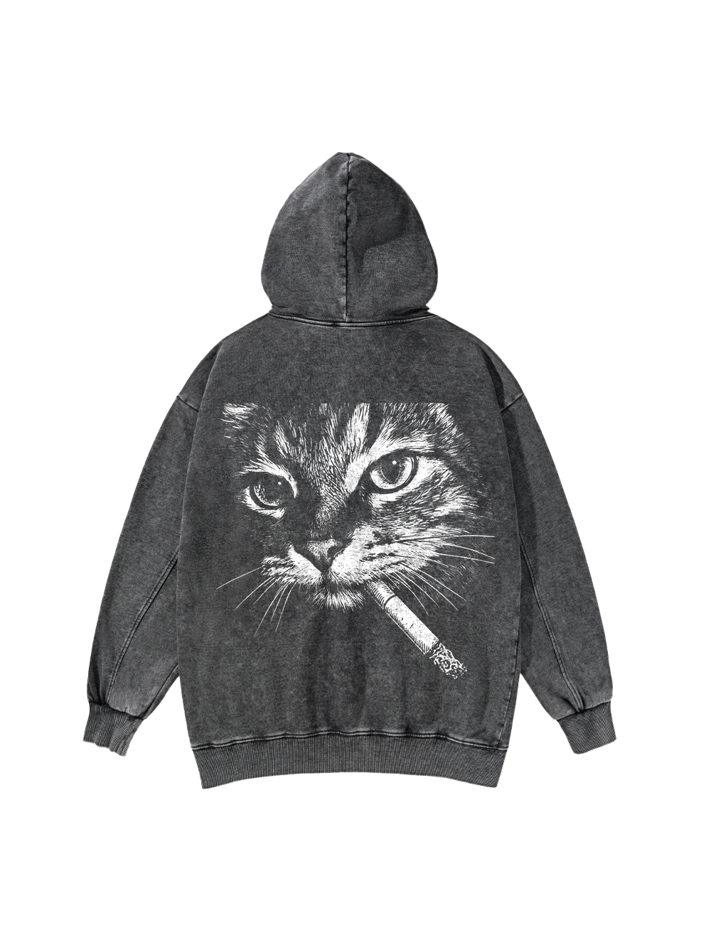 CAT WITH CIGARETTE WASHED HOODIE