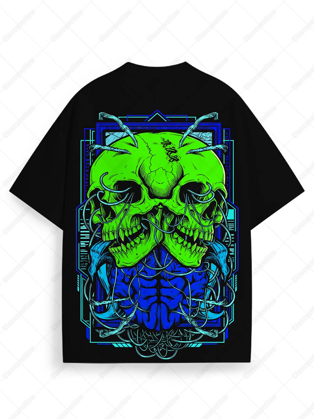 NEON GREEN SKELETON DOUBLE ROW ECO OVERSIZED GRAPHIC TEES