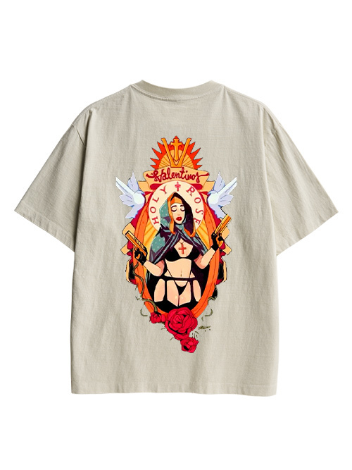 Holy Rose Rebel Double Sided Print Washed TShirt
