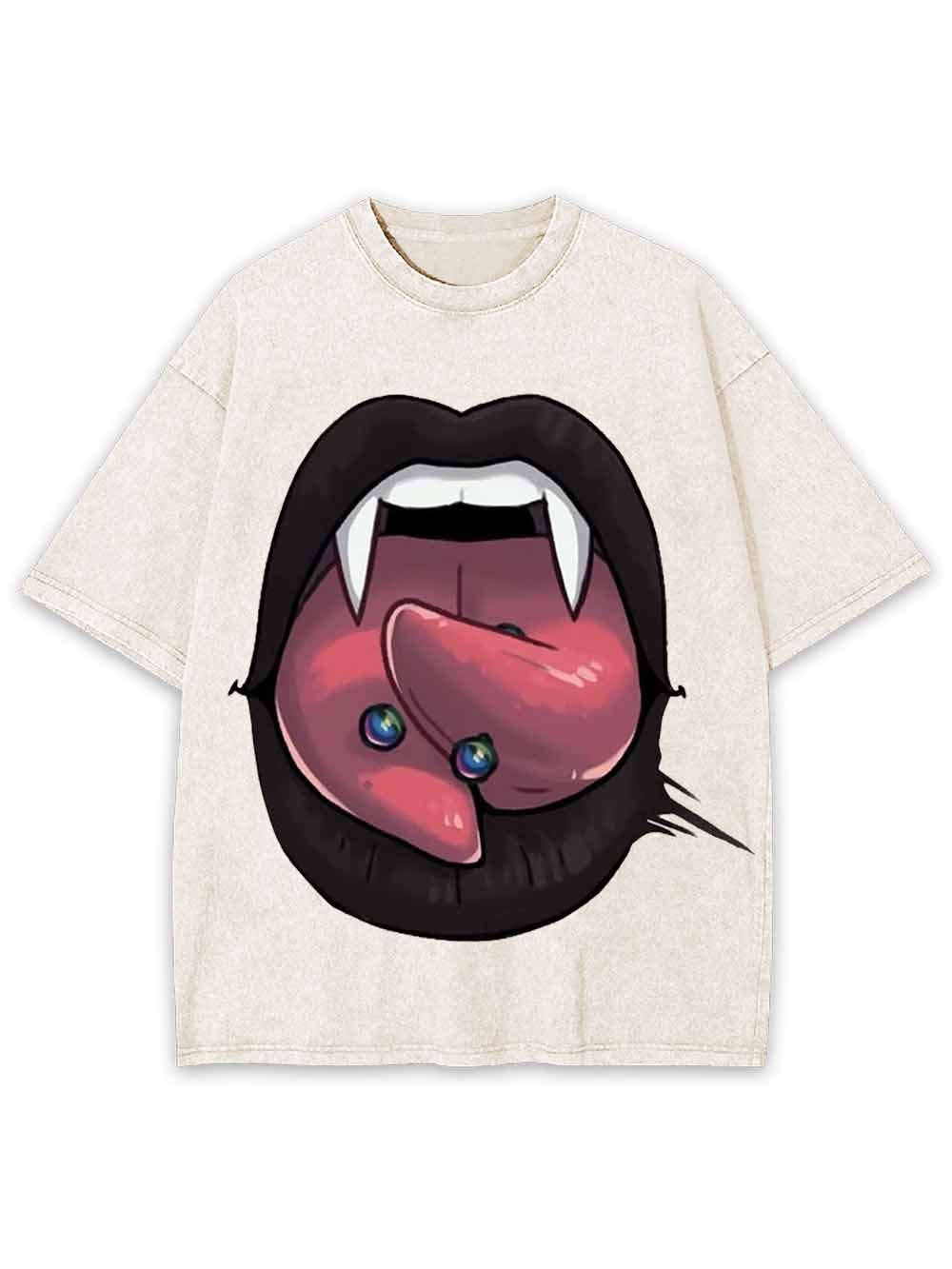Vampire Tongue Washed Tshirt-ClassyOutlaw Sale