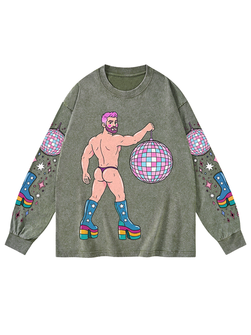 DISCO DIVA DUDE WASHED LONG-SLEEVE GRAPHIC TSHIRT