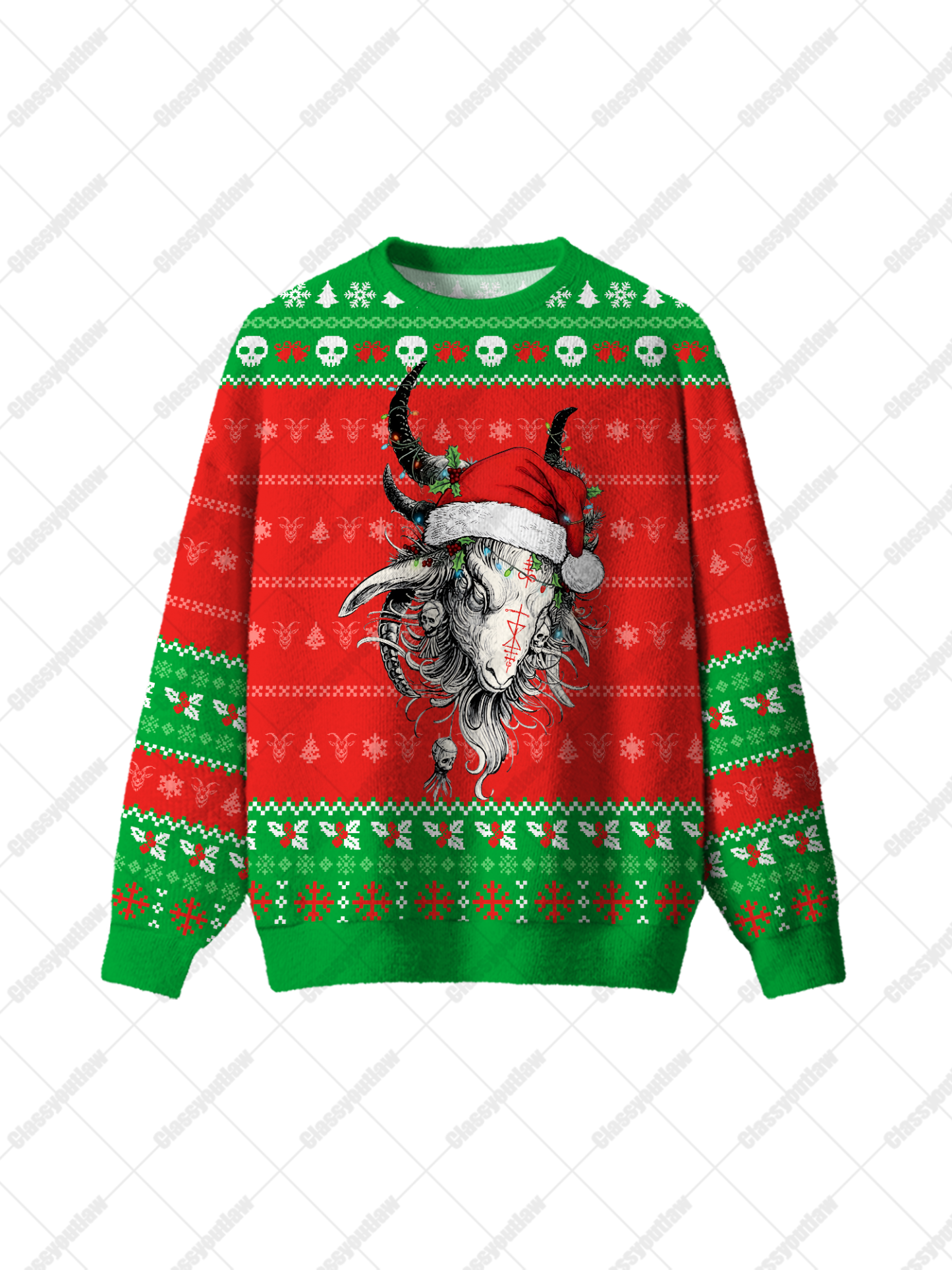 Demon Sheep Head UGLY CHRISTMAS SWEATSHIRT-ClassyOutlaw Sale
