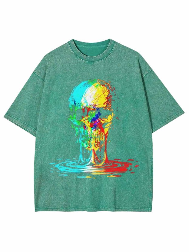 Colorful Melting Skull Washed Tshirt