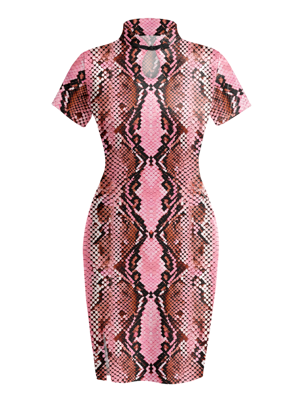 PINK SNAKE QIPAO MINI DRESS