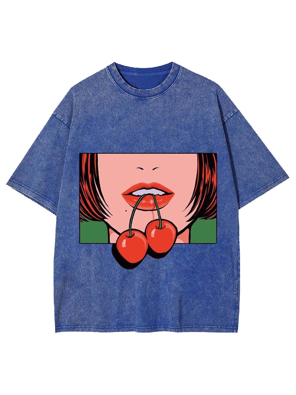 Red Lips Cherry Washed Tshirt