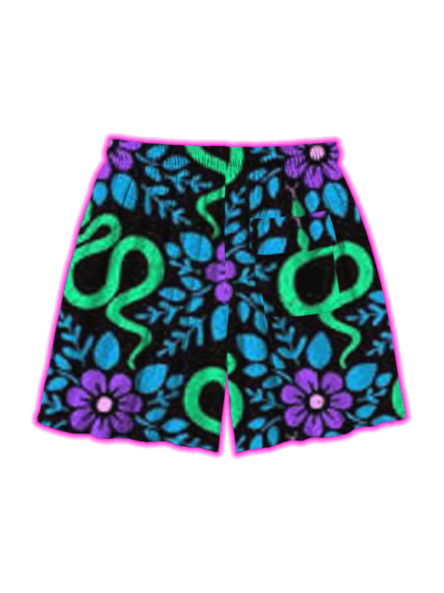 Serpents And Blooms Over Print Shorts