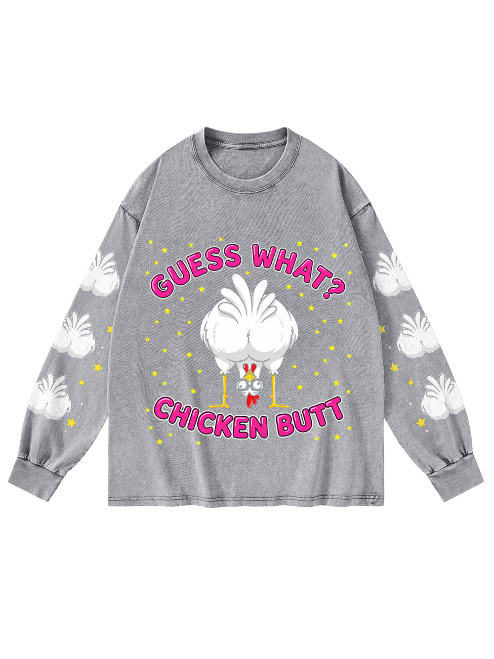 CHICKEN JOKE WASHED LONG-SLEEVE GRAPHIC TSHIRT