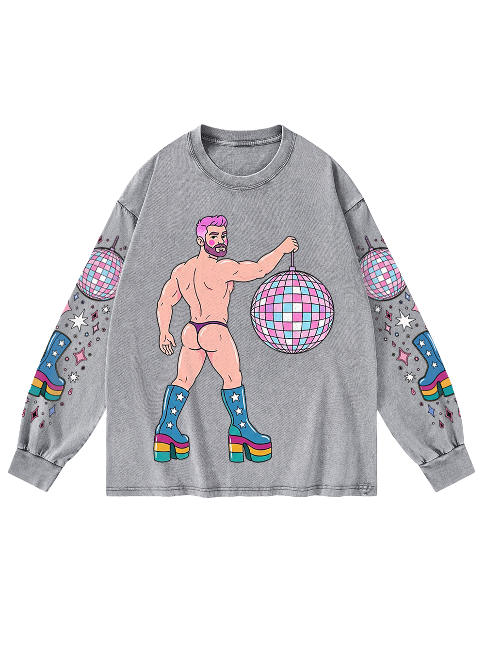 DISCO DIVA DUDE WASHED LONG-SLEEVE GRAPHIC TSHIRT