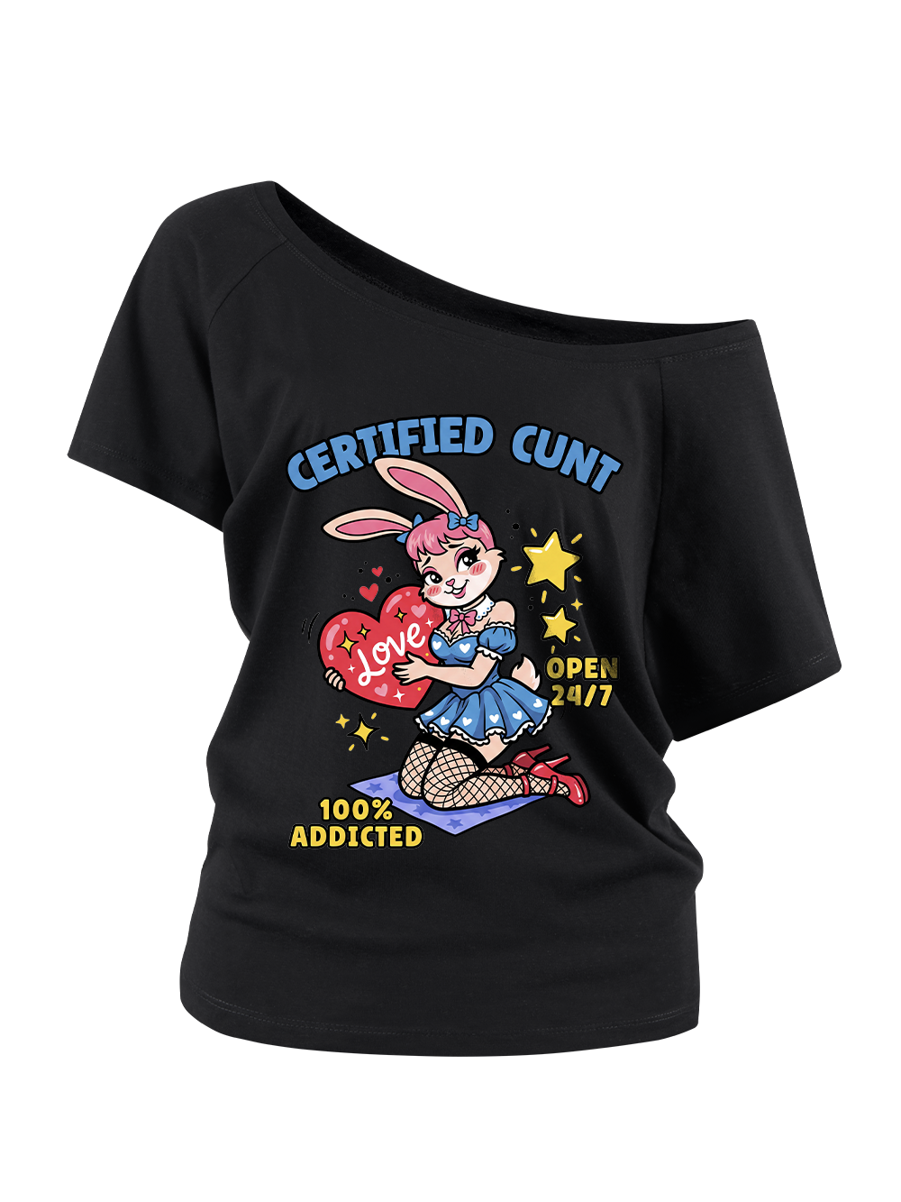 CERTIFIED CUNT OFF SHOULDER TSHIRT