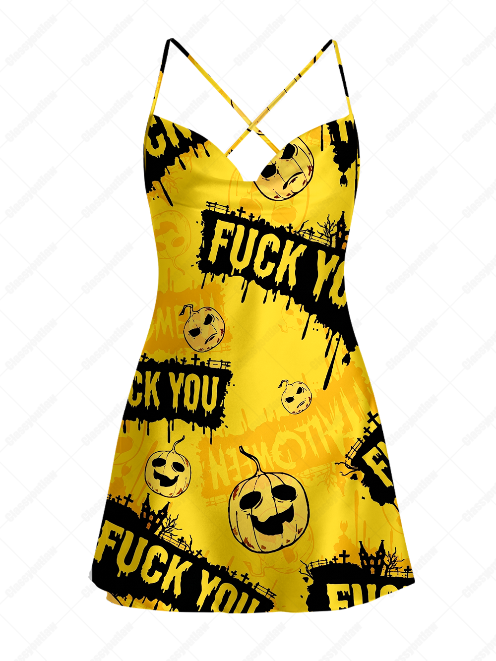 PUMPKIN ANGER SATIN CROSS BACK MINI DRESS