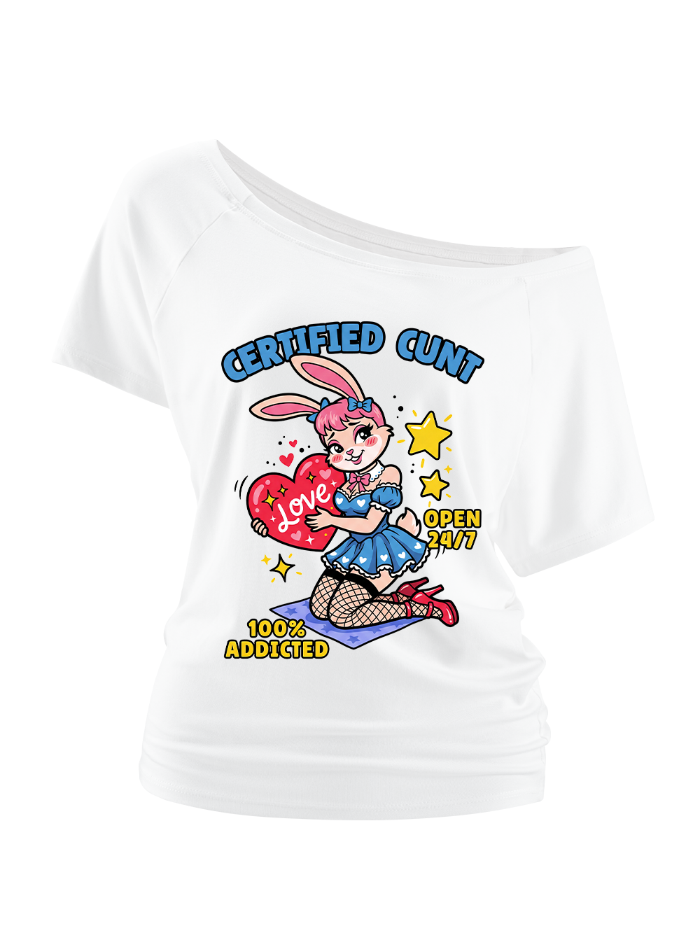 CERTIFIED CUNT OFF SHOULDER TSHIRT