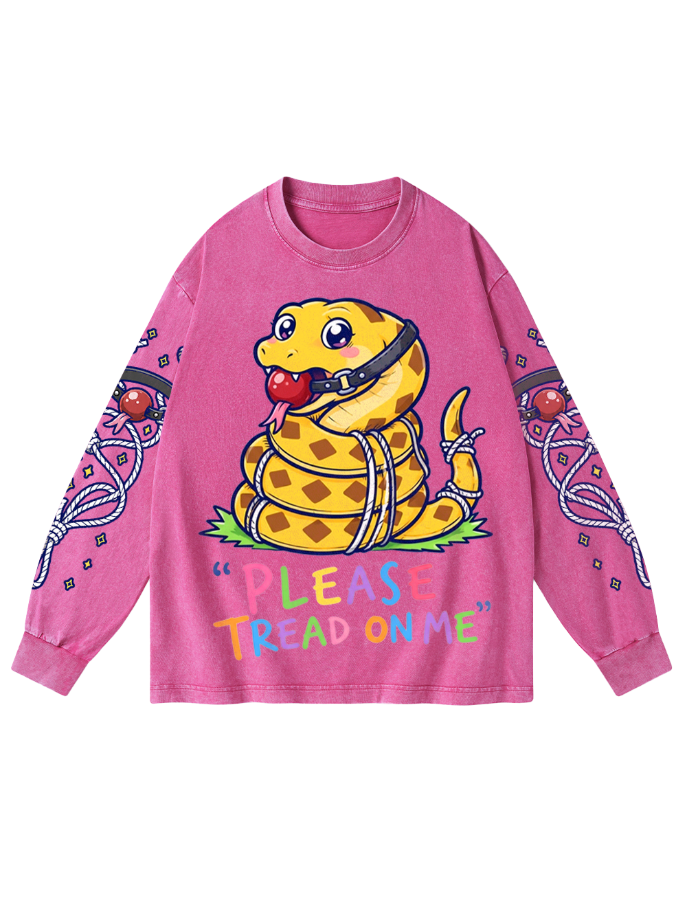 CUTE SNAKE WASHED LONG-SLEEVE GRAPHIC TSHIRT