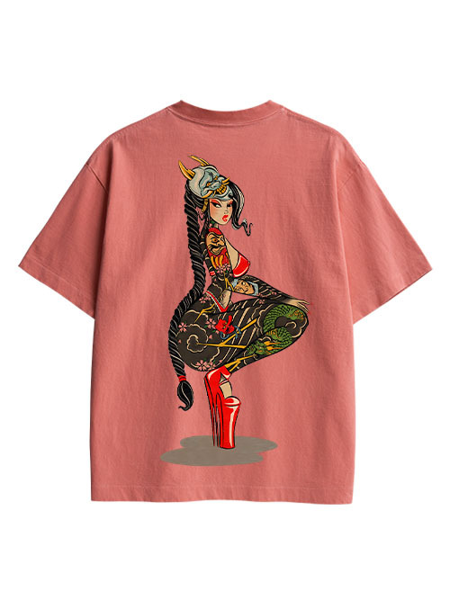 Tattooed Warrior Double Sided Print Washed TShirt-ClassyOutlaw Sale