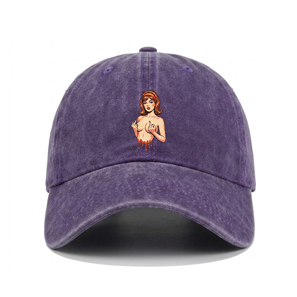 DRIPPING PIN-UP MIDDLE FINGER WASHED VINTAGE BASEBALL CAP