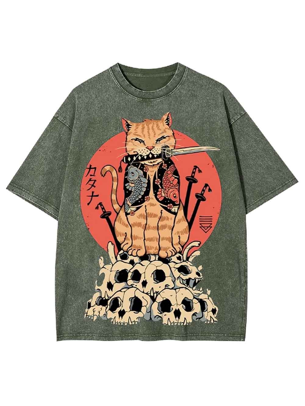 Samurai Cat Washed Tshirt