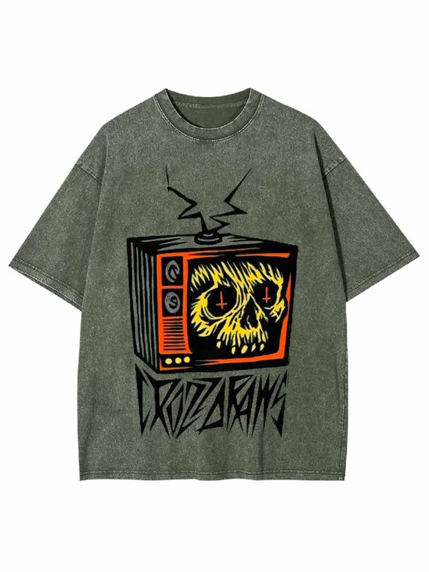 DISTORTED SKULL TV WASHED TSHIRT