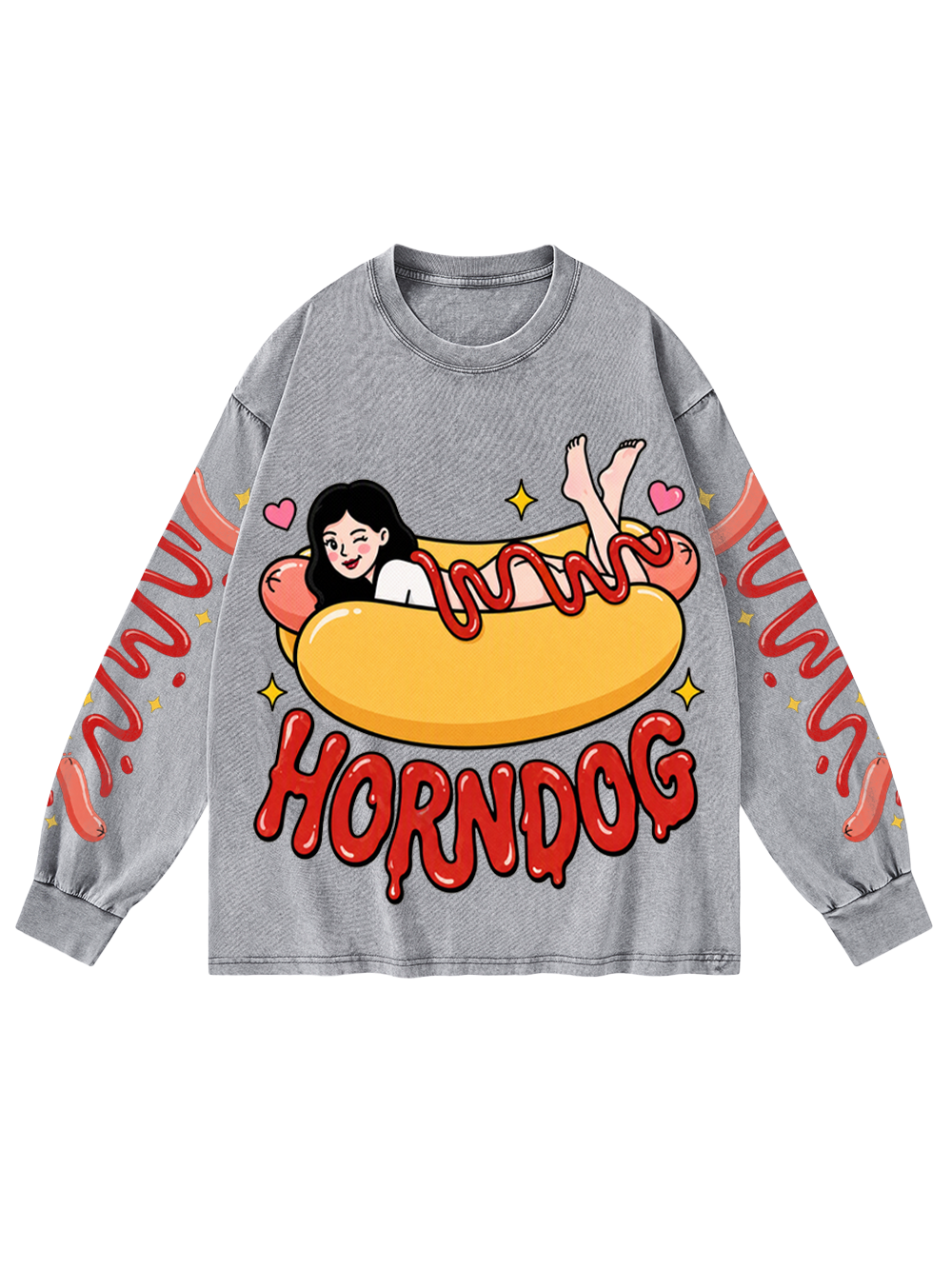 HOTDOG HORN WASHED LONG-SLEEVE GRAPHIC TSHIRT