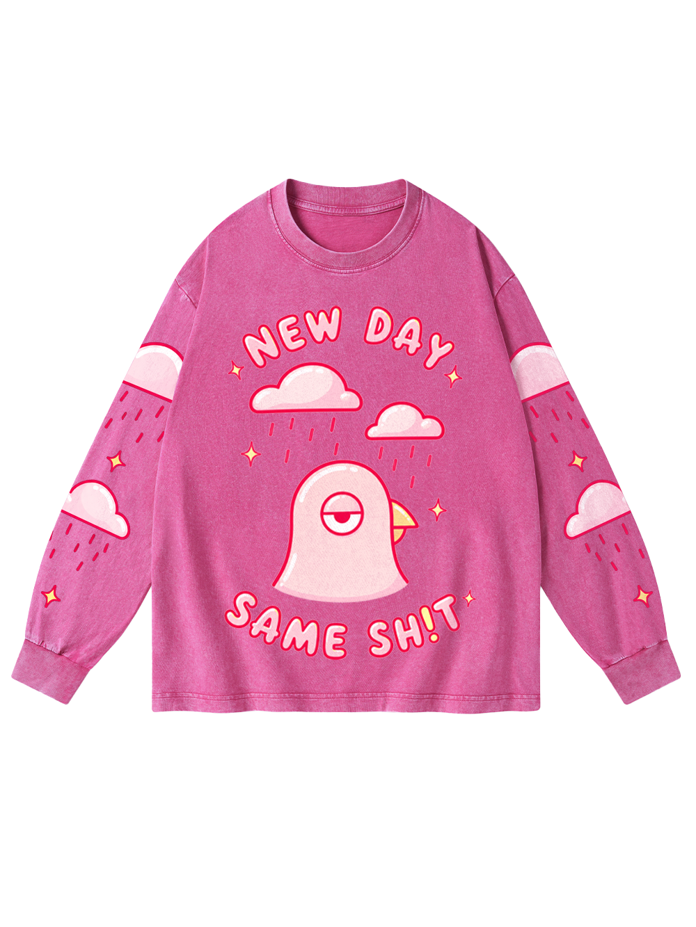NEW DAY SAME SHIT WASHED LONG-SLEEVE GRAPHIC TSHIRT
