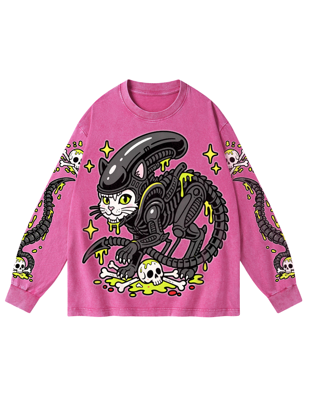 XENOMORPH CAT WASHED LONG-SLEEVE GRAPHIC TSHIRT