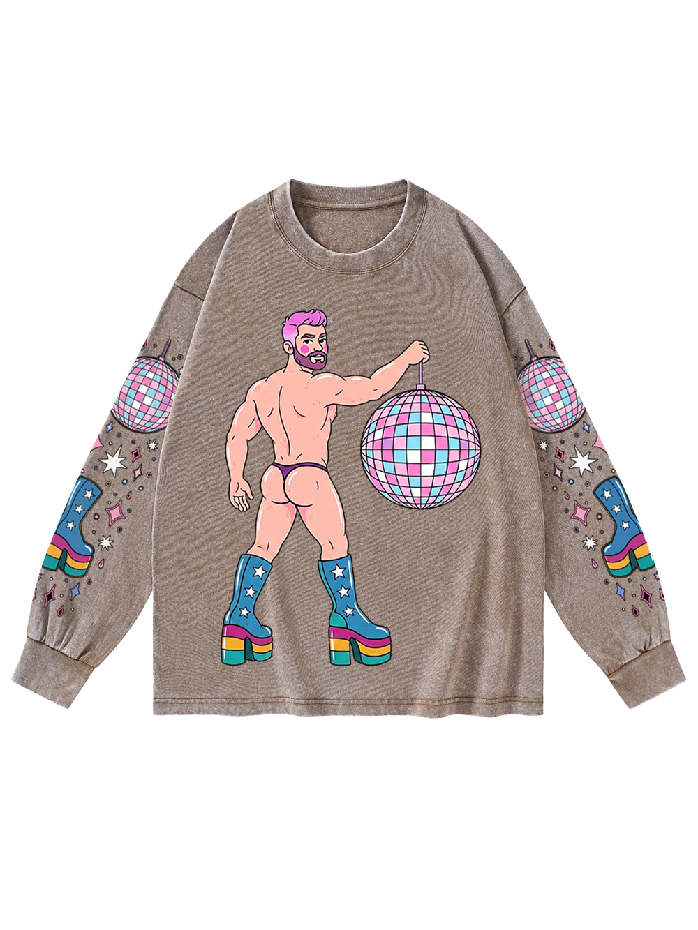 DISCO DIVA DUDE WASHED LONG-SLEEVE GRAPHIC TSHIRT