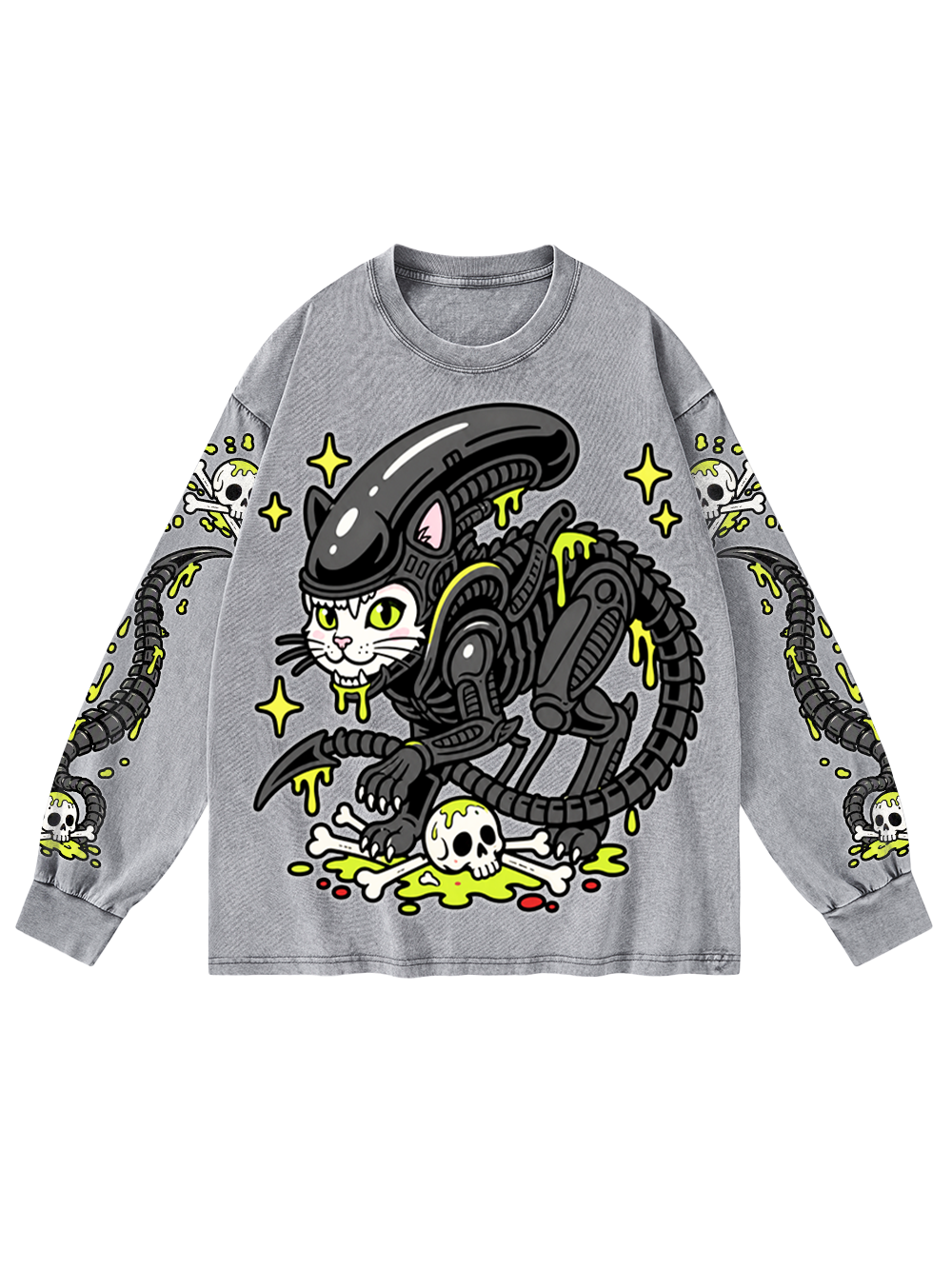 XENOMORPH CAT WASHED LONG-SLEEVE GRAPHIC TSHIRT
