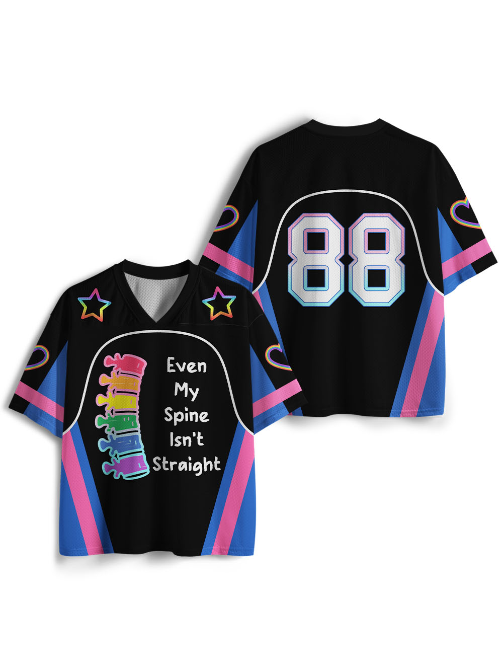 EVEN MY SPINE ISN'T STRAIGHT MESH JERSEY
