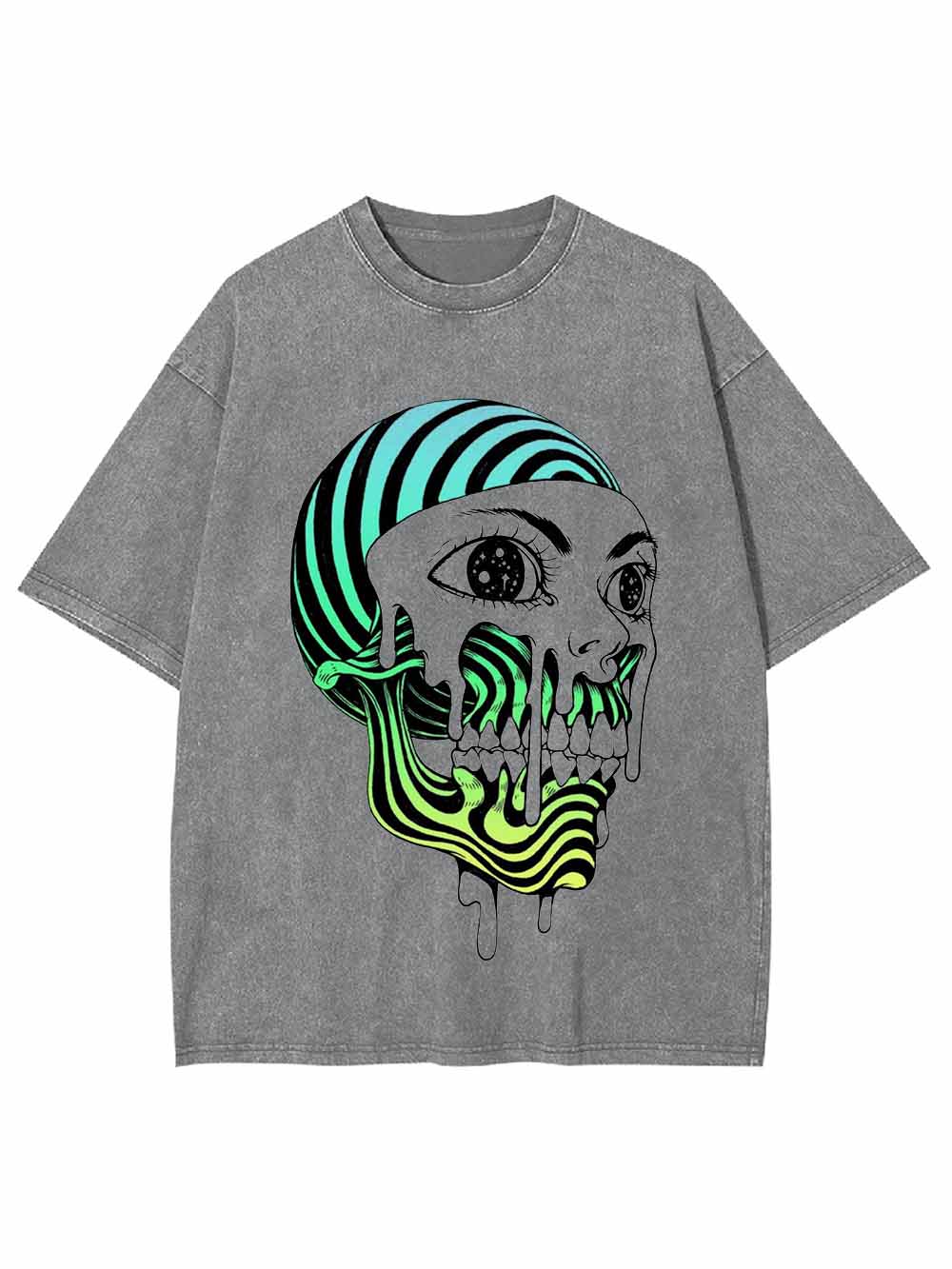 Psychedelic Neon Skull Washed Tshirt