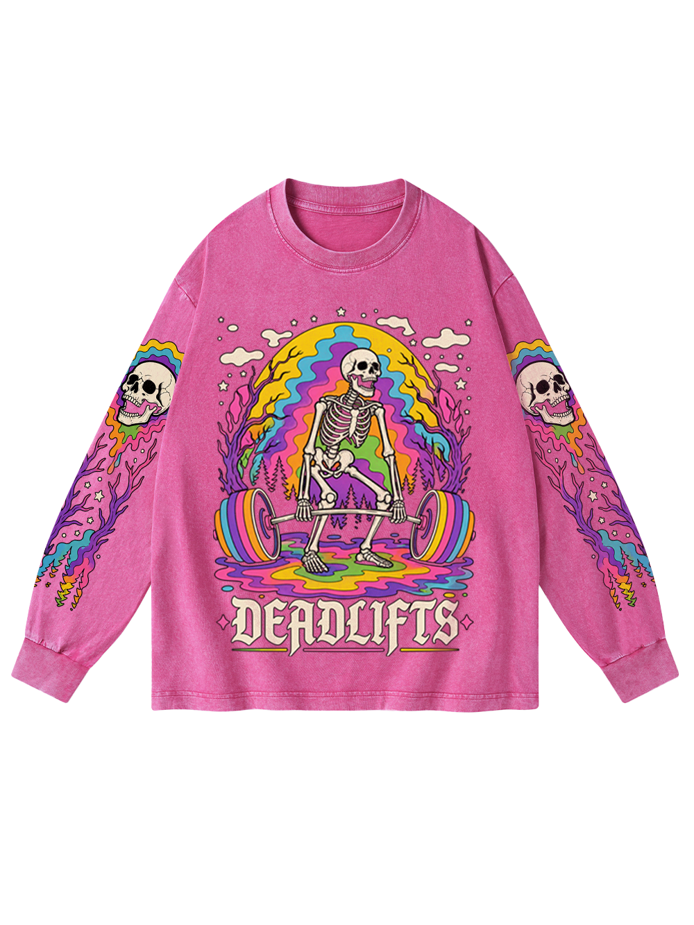 SKELETON LIFT WASHED LONG-SLEEVE GRAPHIC TSHIRT