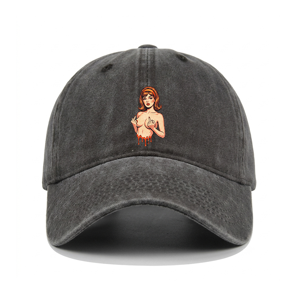 DRIPPING PIN-UP MIDDLE FINGER WASHED VINTAGE BASEBALL CAP