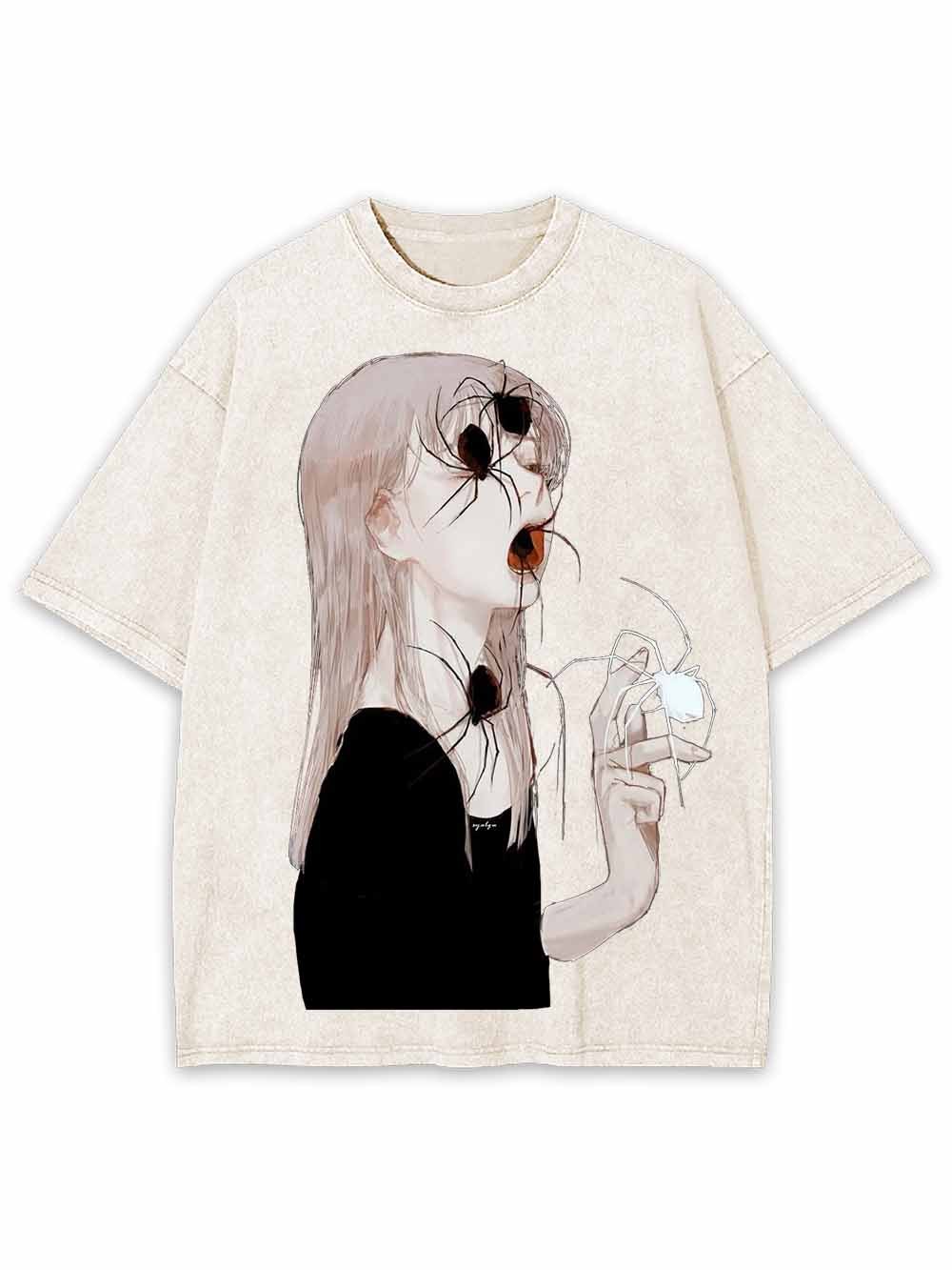 Spider Veiled Girl Washed Tshirt