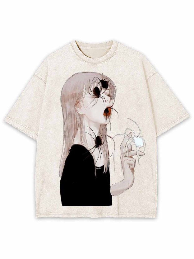 Spider Veiled Girl Washed Tshirt